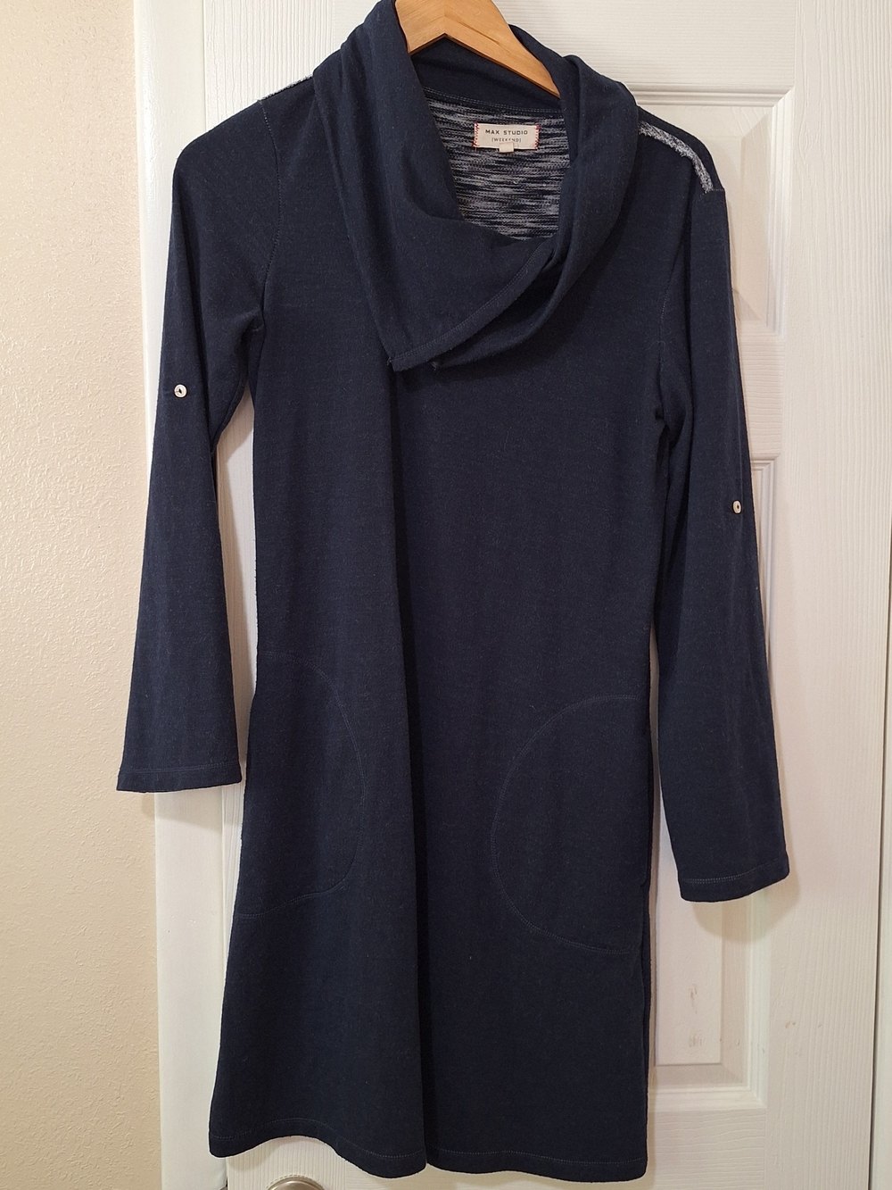 Max Studio Navy Cowl Neck Long Sleeve Tunic Dress